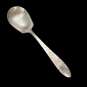 Antique 1937 National Silver Co. Rose & Leaf Sugar Spoon Serving Spoon